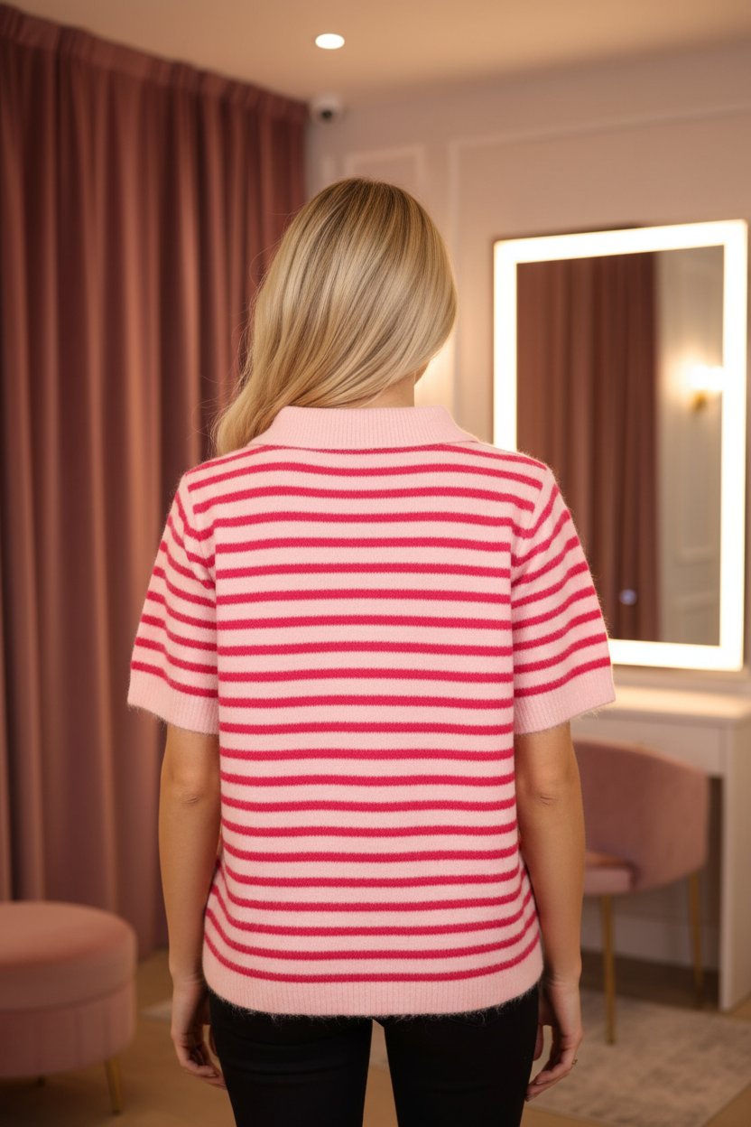 női kötött póló csíkos, szívvel hátulról