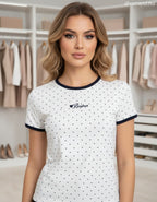 fehér női pamut póló pöttyös Bonjour