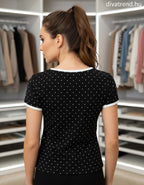 női pamut póló pöttyös Bonjour hátulról