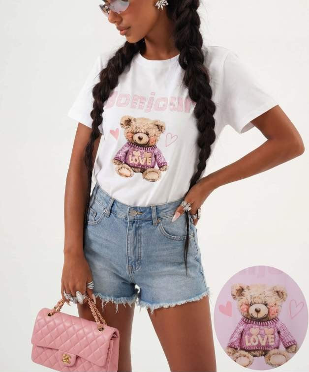 fehér női pamut póló Teddy Bear Bonjour