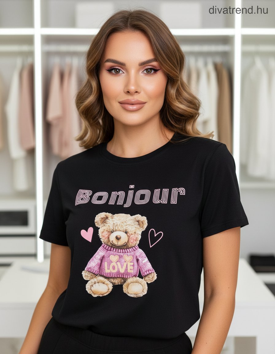 fekete női pamut póló Teddy Bear Bonjour