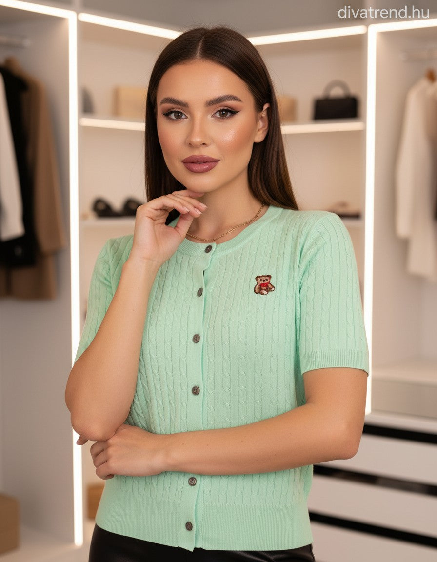 zöld világos női rövid ujjú kardigán Teddy Bear