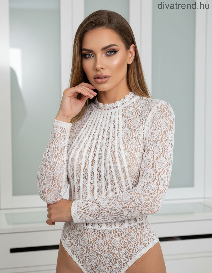 fehér csipke női body