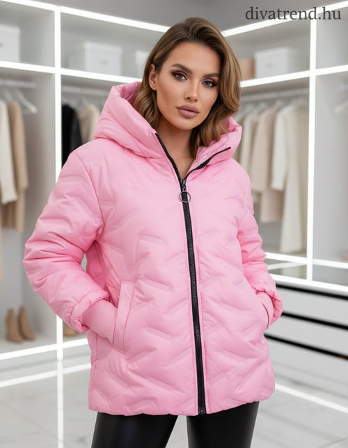 pink közép steppelt kabát kapucnis