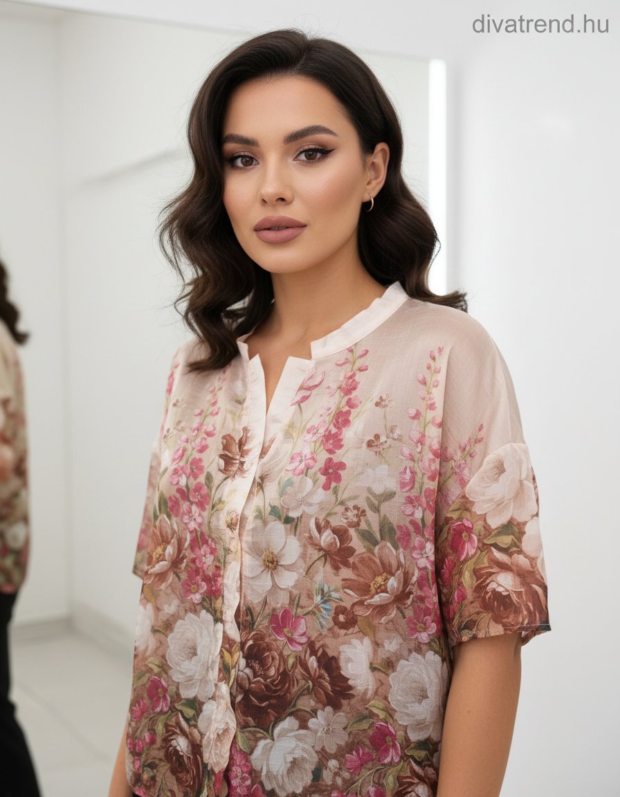 bézs virágmintás tencel ing