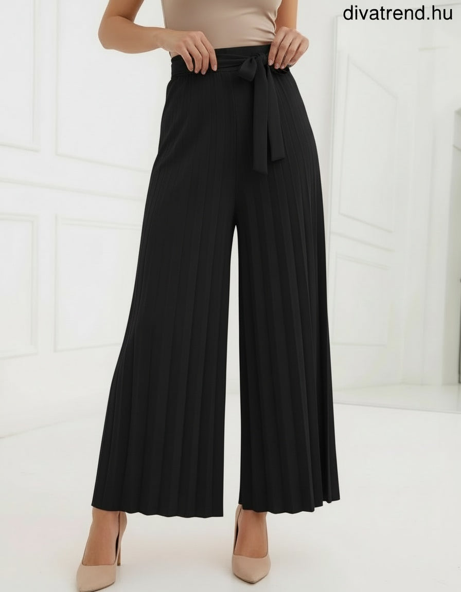 fekete bő szárú nadrág, pliszírozott