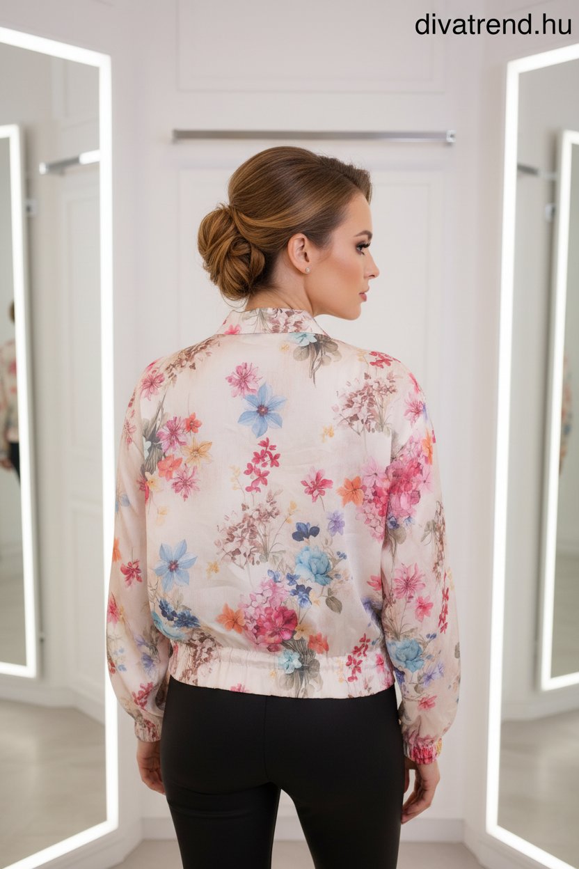 női átmeneti kabát, virágmintás hátulról