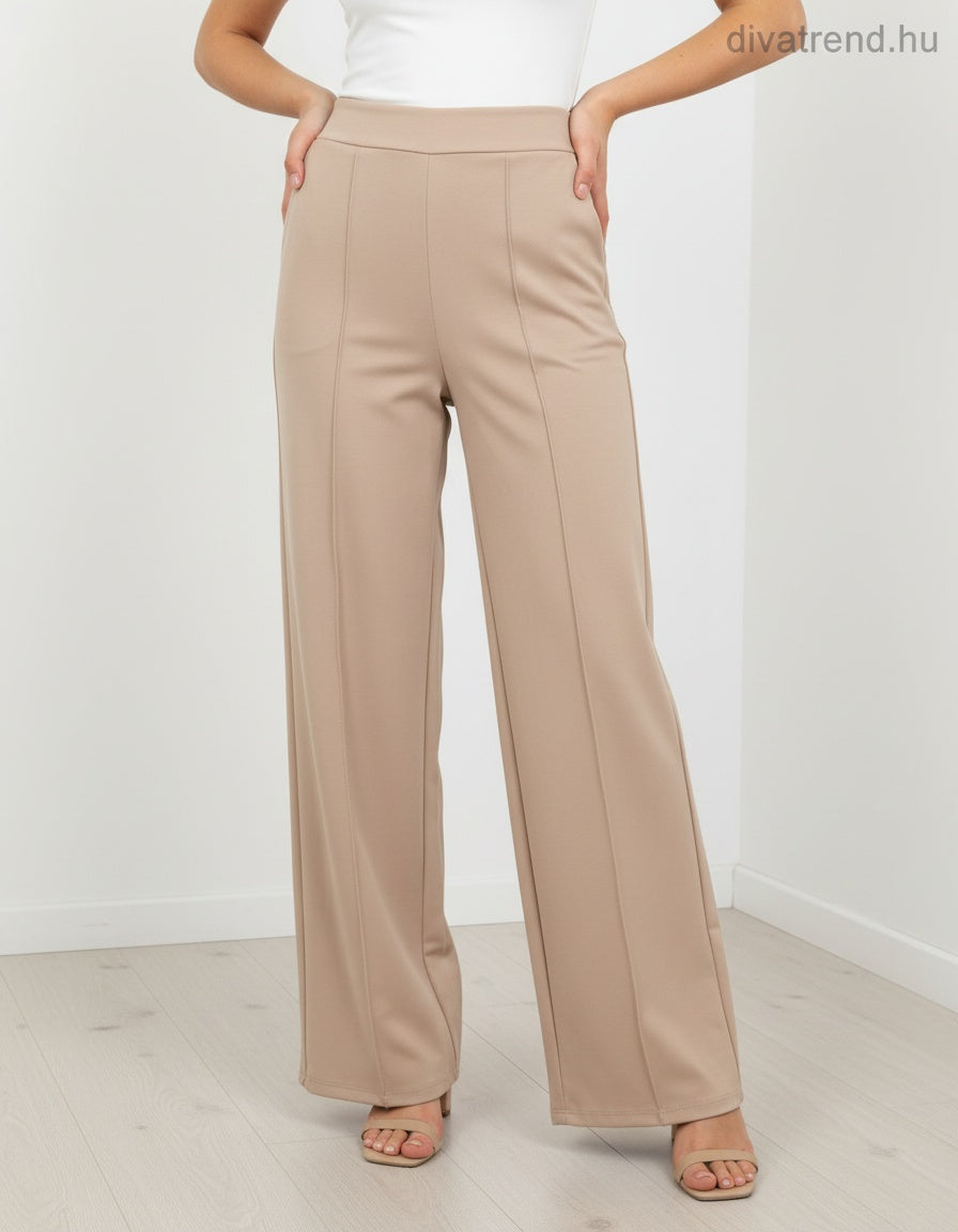 bézs közép bő szárú pamut nadrág