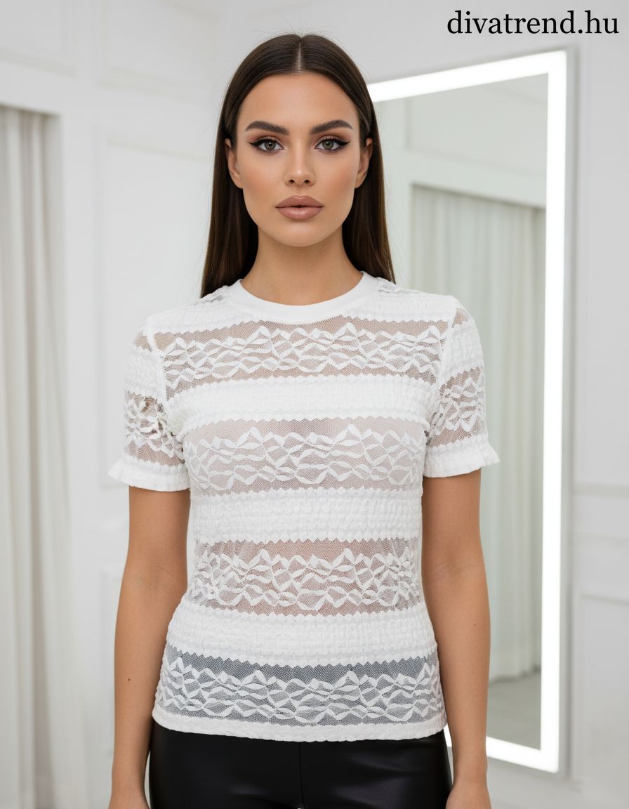 fehér női póló csipke hatású