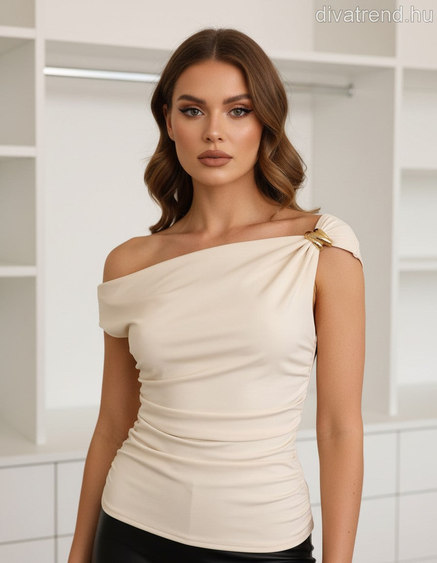 bézs ujjatlan blúz