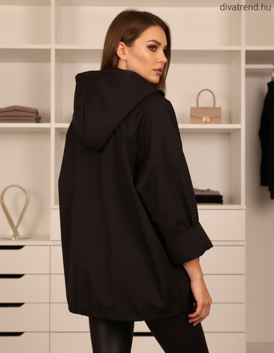 női átmeneti kabát kapucnis, hosszabb hátulról