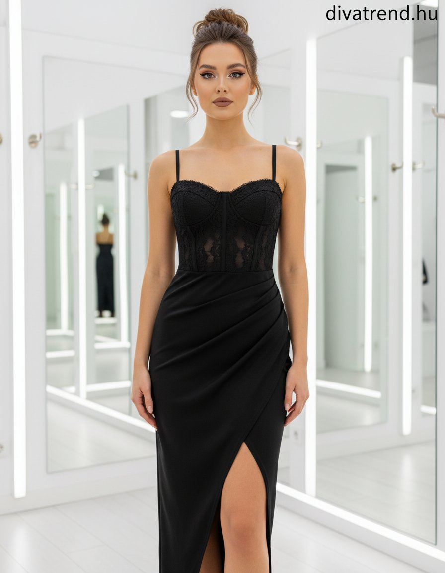 fekete csipkés midi ruha