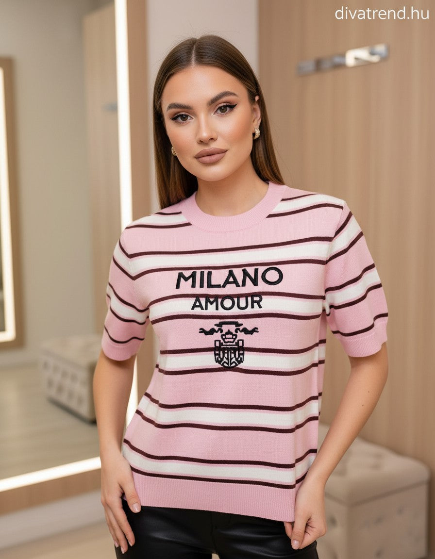 pink fekete női kötött csíkos póló Milano Amour