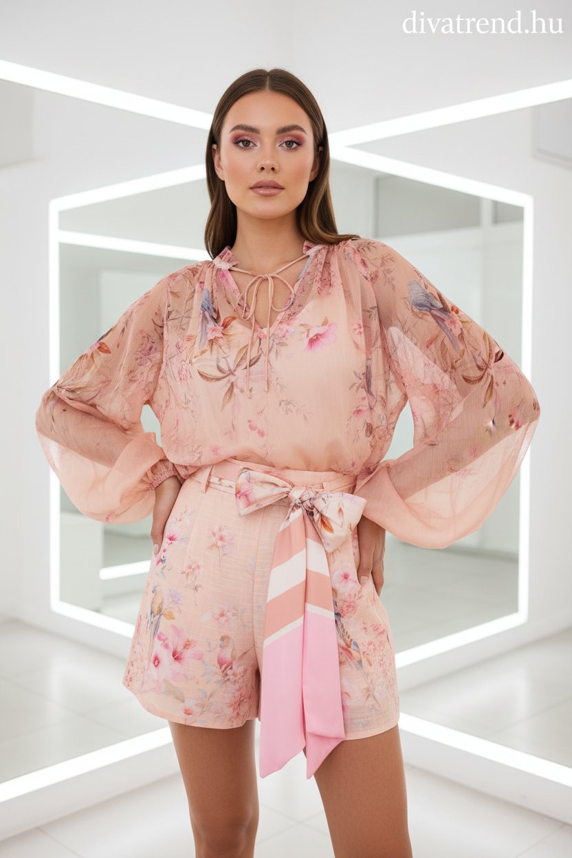 púder elegáns női szett virágmintás