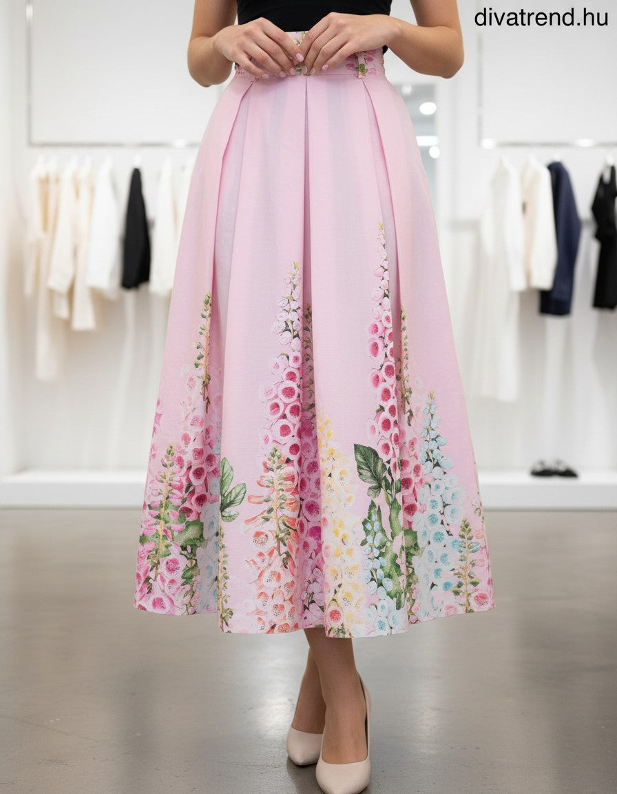 pinklight virágmintás maxi szoknya, pamut