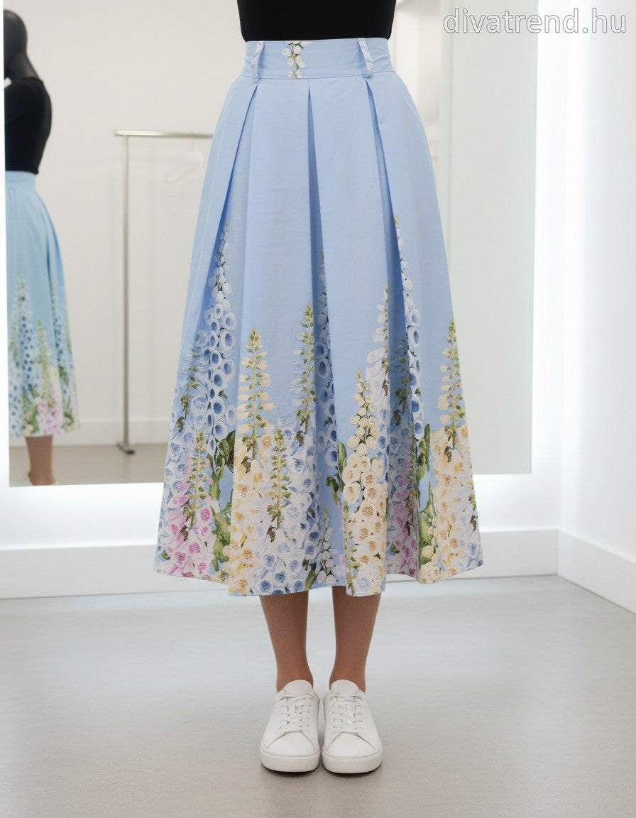 kék világos virágmintás maxi szoknya, pamut