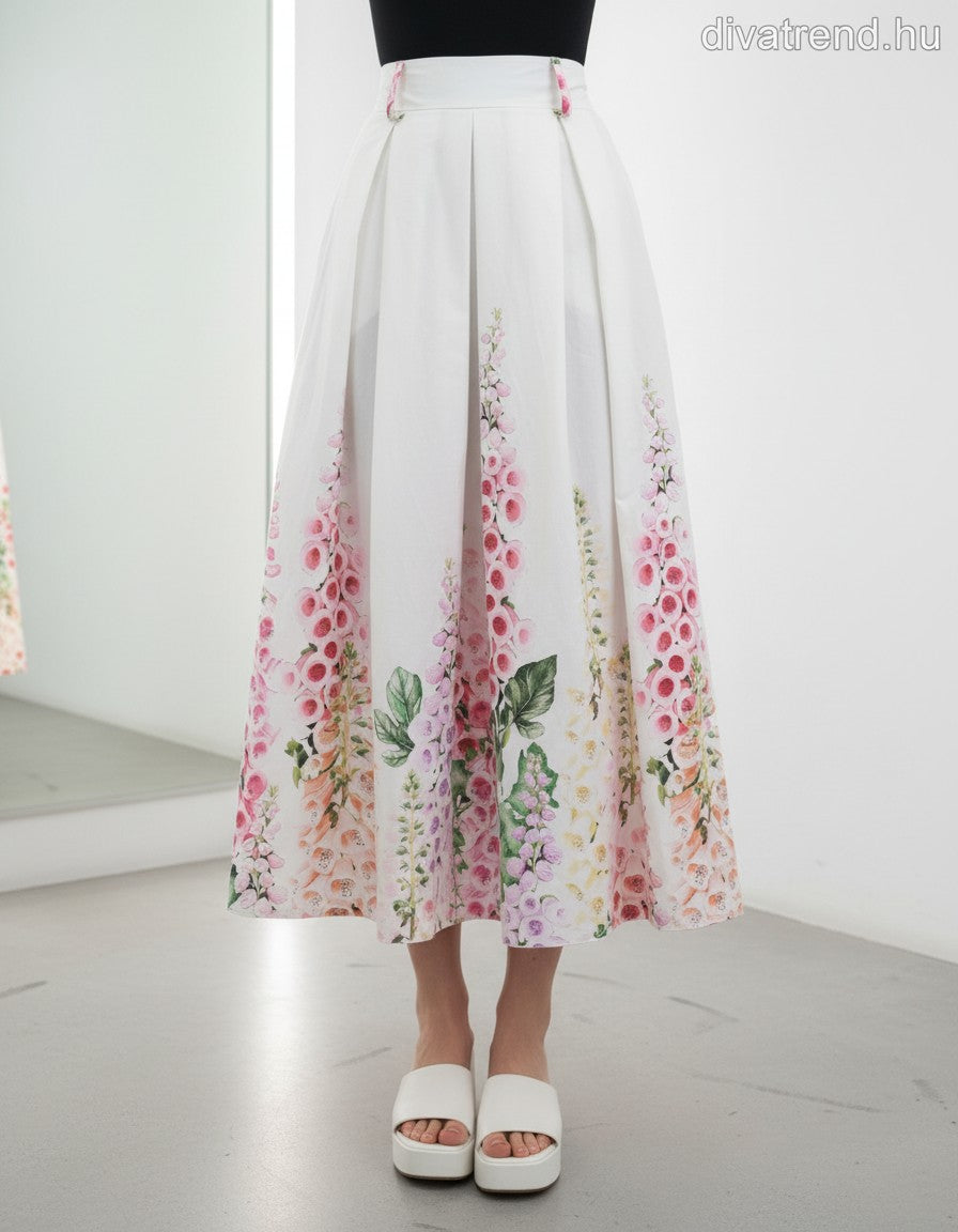 fehértört virágmintás maxi szoknya, pamut