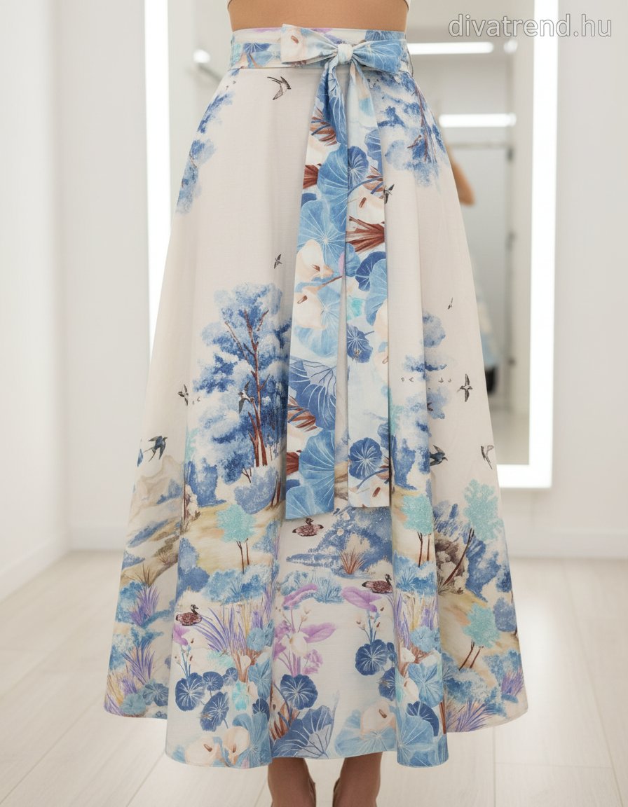 fehértört kék virágmintás maxi szoknya, pamut
