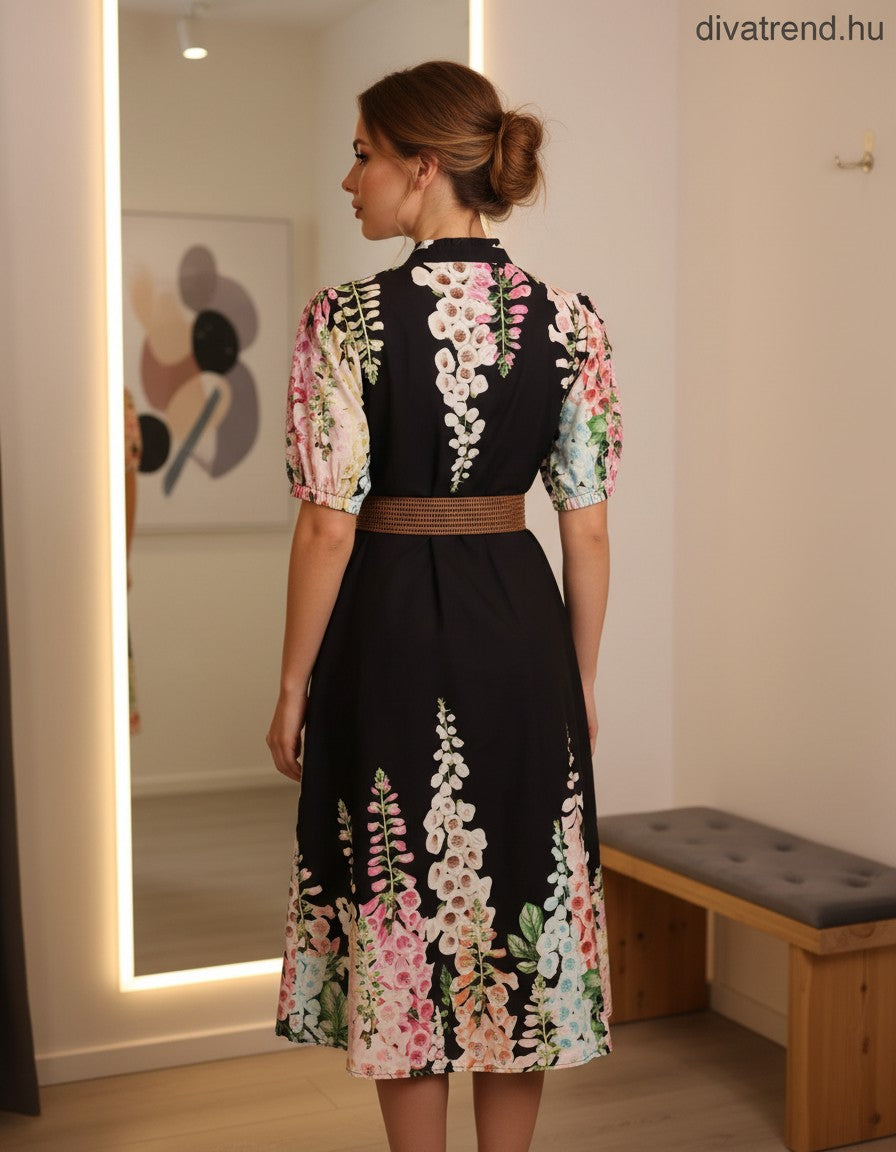 virág mintás pamut midi ruha hátulról