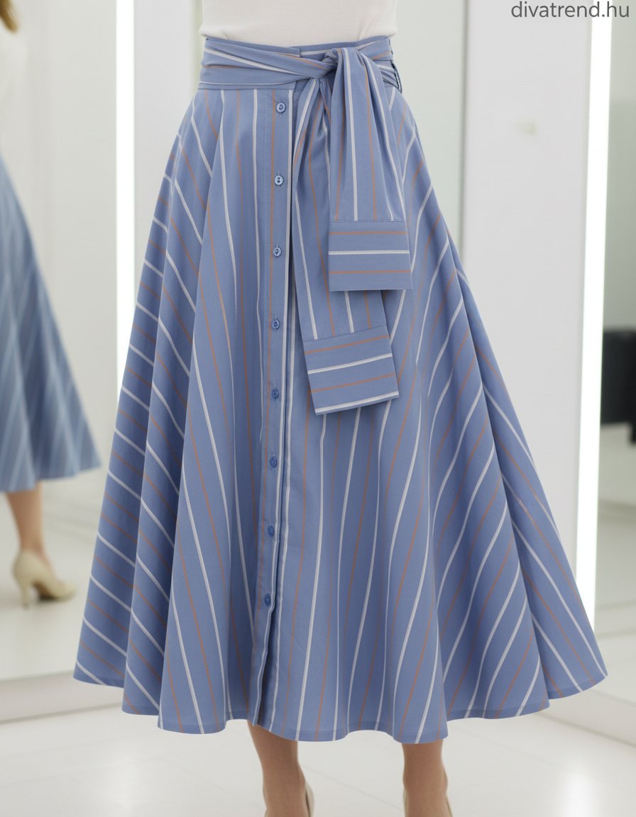 kék csíkos midi szoknya, pamut