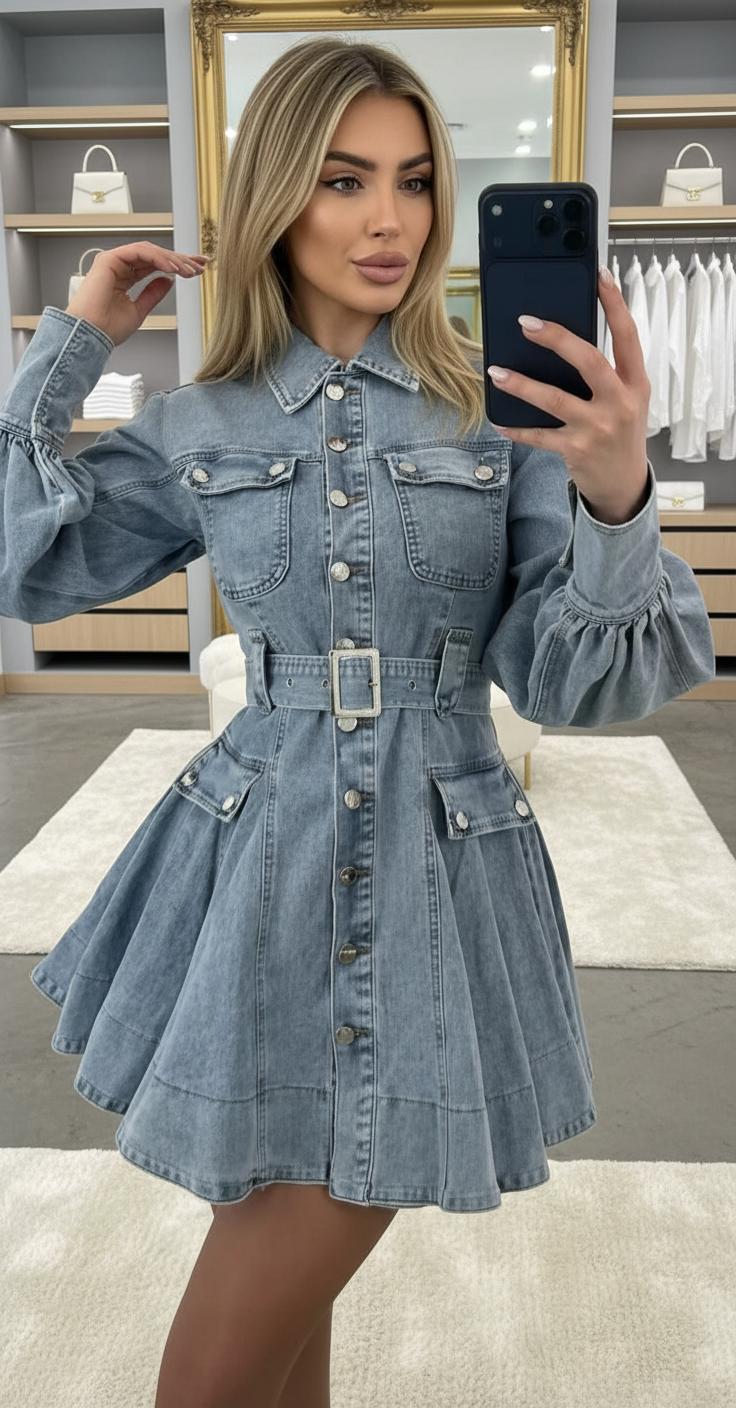 kék mini farmerruha