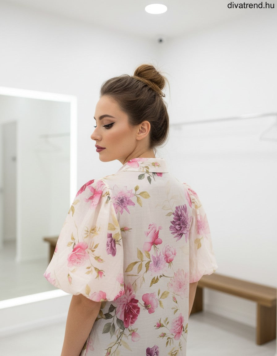 virágmintás tencel ing hátulról