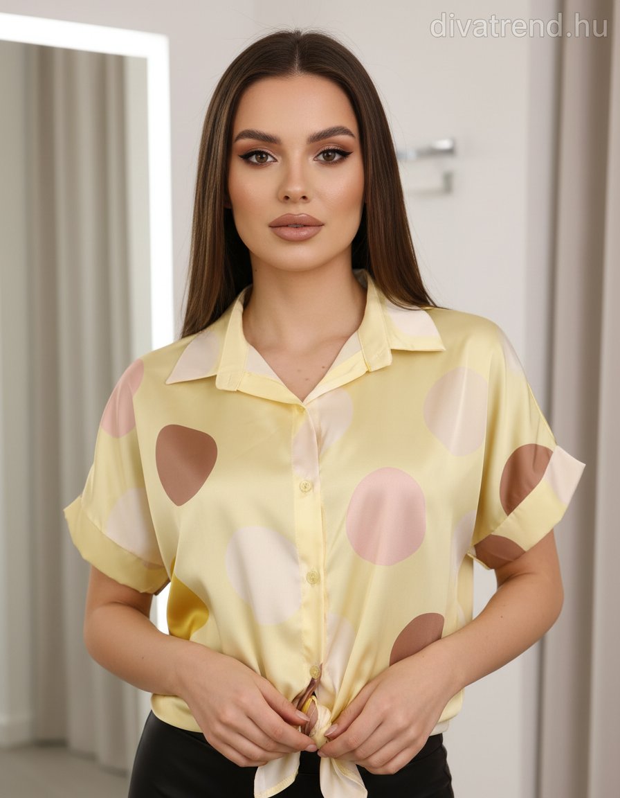 sárga pöttyös női szatén ing