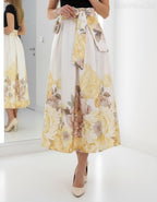 fehér sárga virág mintás szatén maxi szoknya