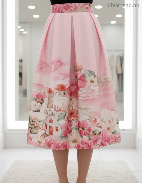 pinklight szatén midi szoknya mediterrán mintás