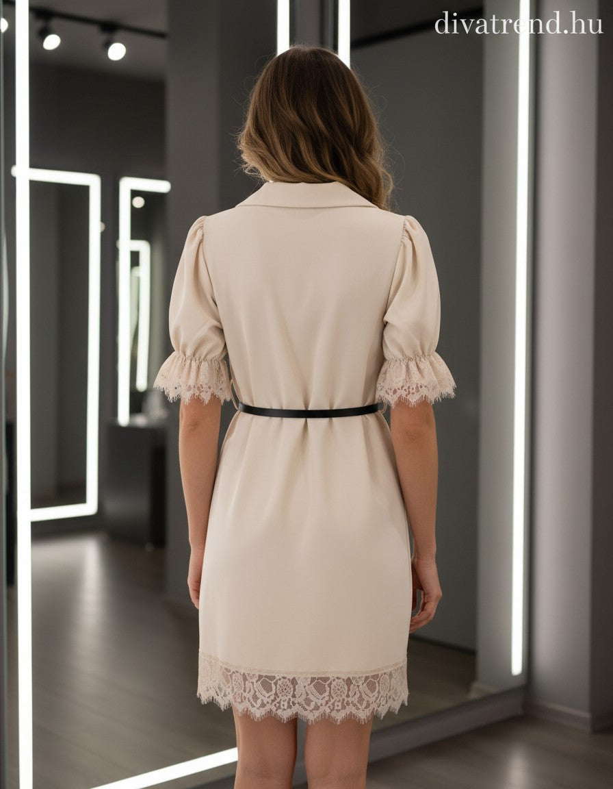 mini ruha csipkés átlapolt, övvel hátulról