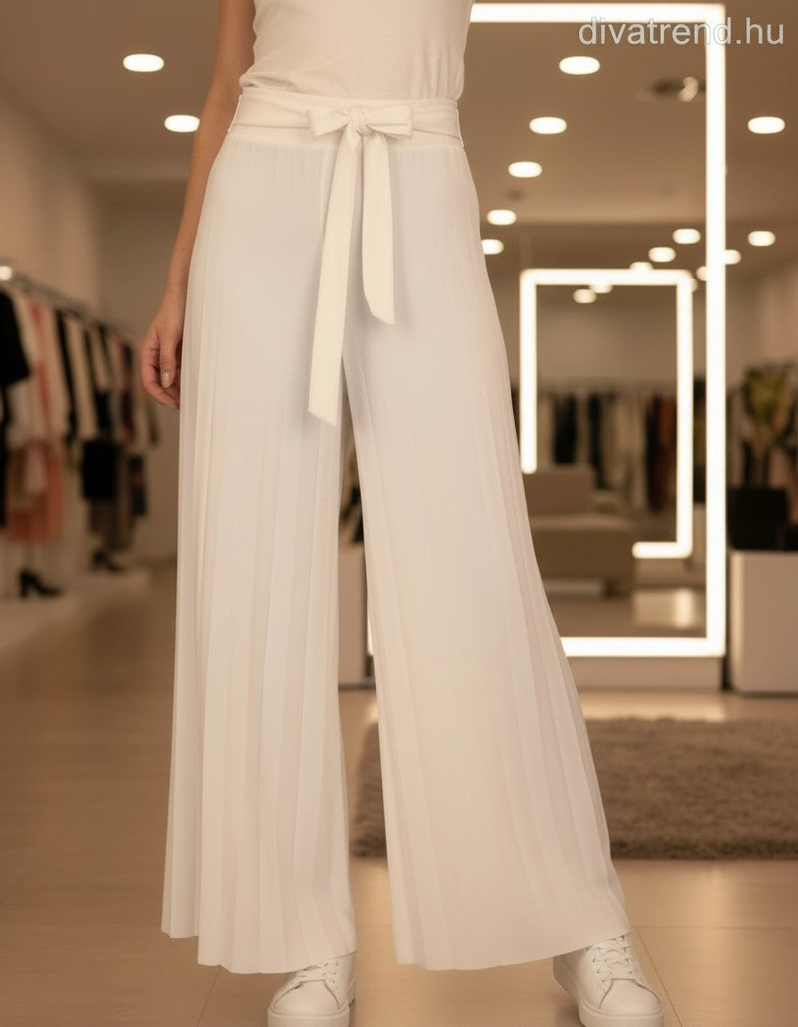 fehér bő szárú nadrág, pliszírozott
