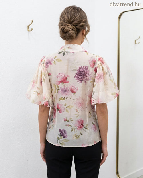 virág mintás sifon ing puffos ujjú hátulról