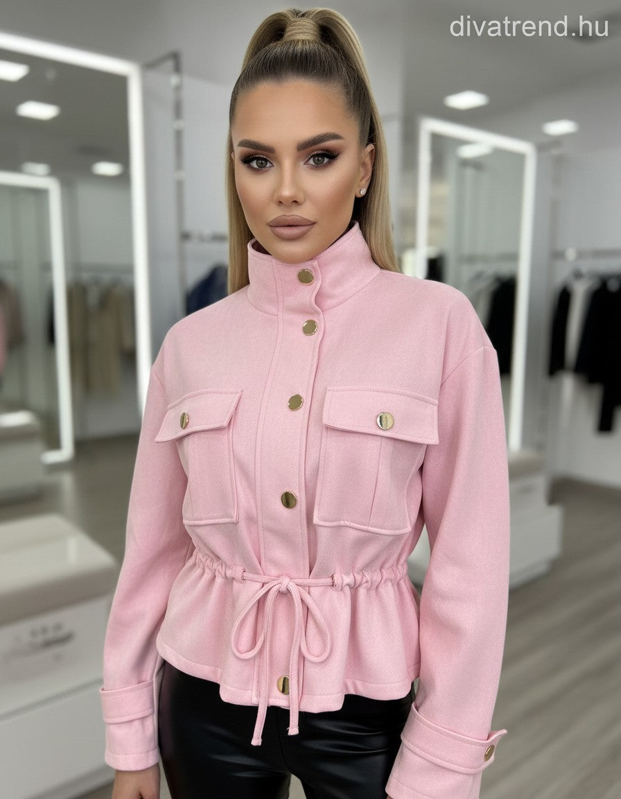pink női átmeneti kabát karcsúsított, velúr hatású