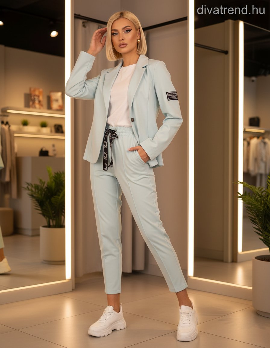 türkiz elegáns női szett kötővel