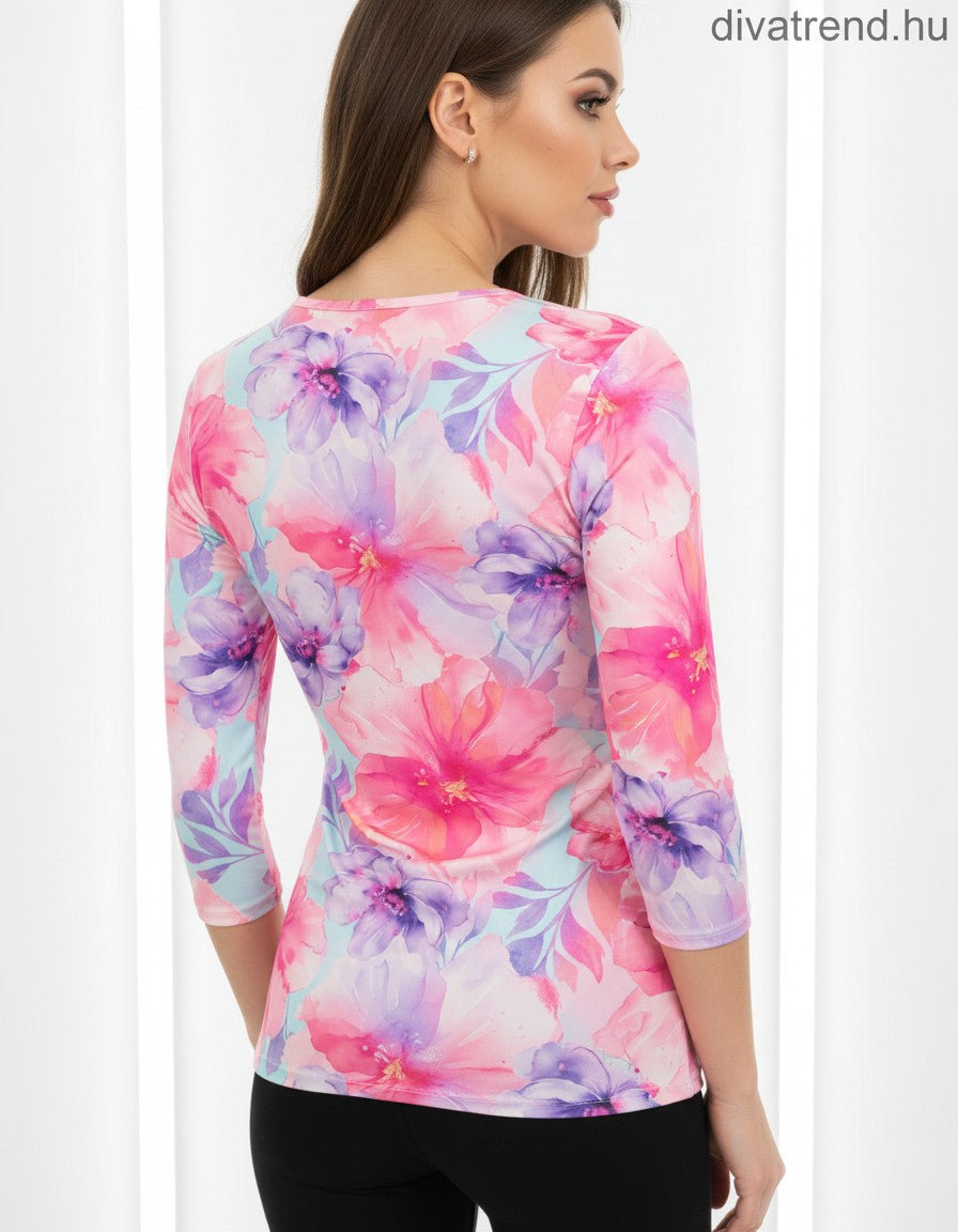 női felső virágmintás 3/4 ujjú hátulról