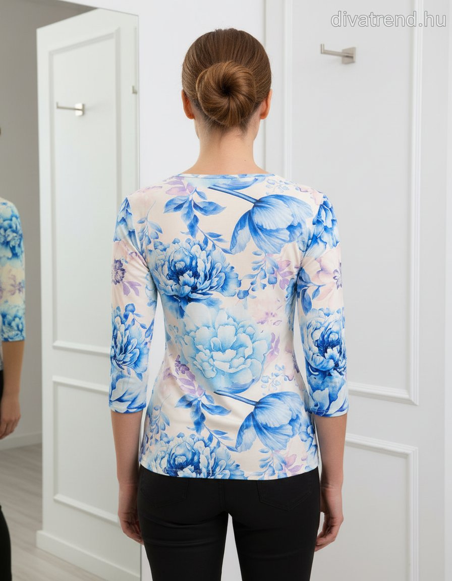 női felső virágmintás 3/4 ujjú hátulról