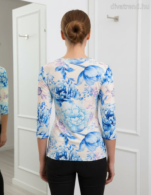 női felső virágmintás 3/4 ujjú hátulról