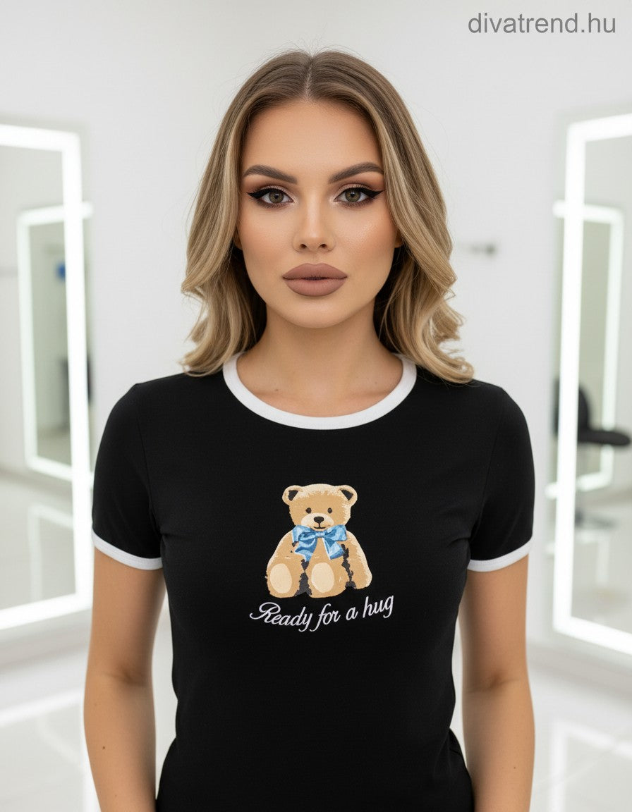 fekete női pamut póló Teddy Bear