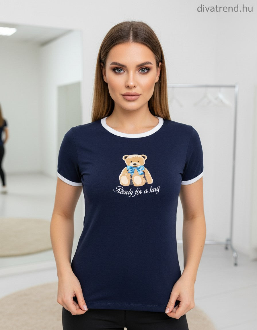 kék sötét női pamut póló Teddy Bear
