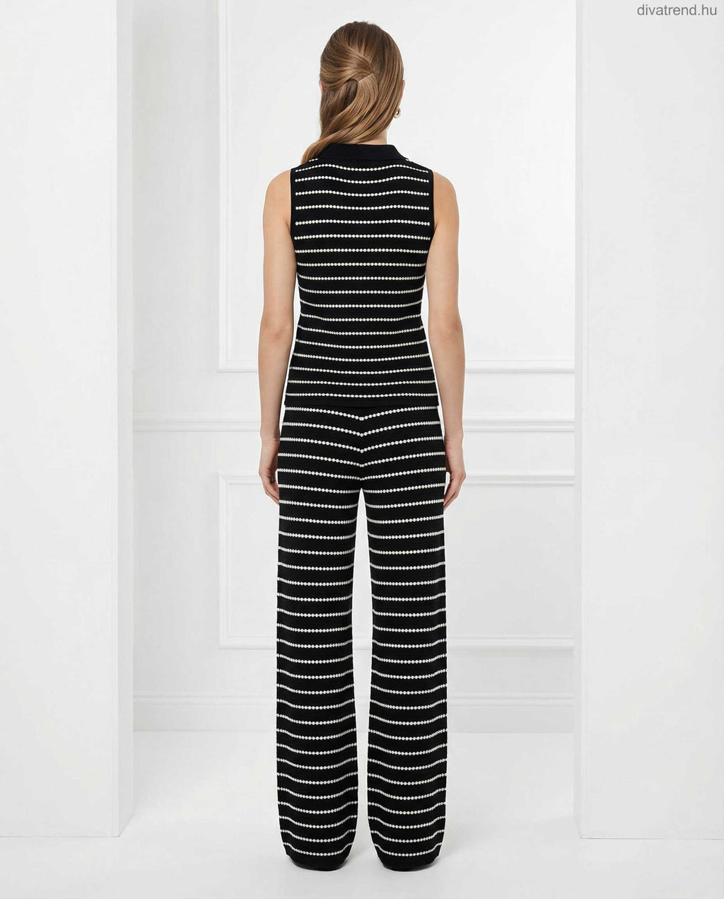 elegáns kötött szett, csíkos hátulról