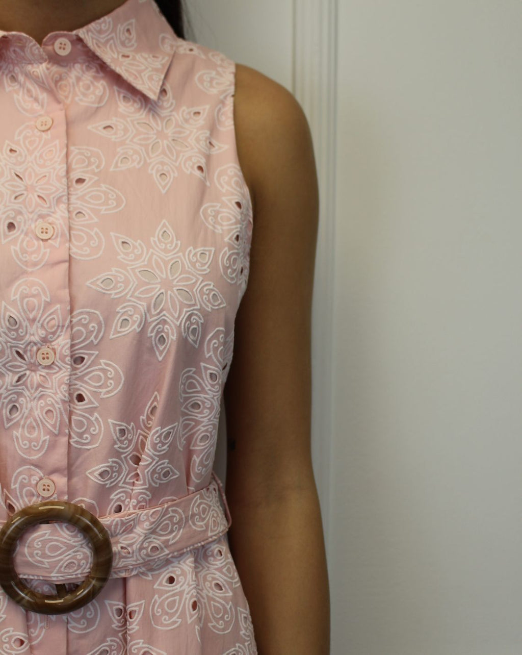 pink madeira mintás pamut midi ingruha, ujjatlan