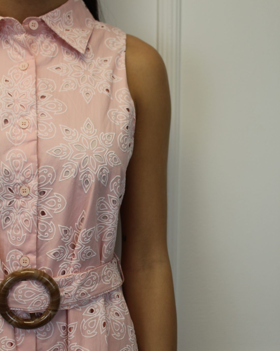 pink madeira mintás pamut midi ingruha, ujjatlan