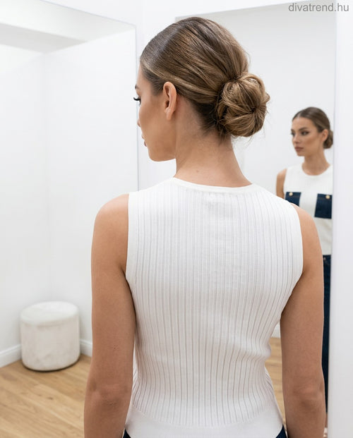 női kötött ujjatlan felső zsebekkel hátulról