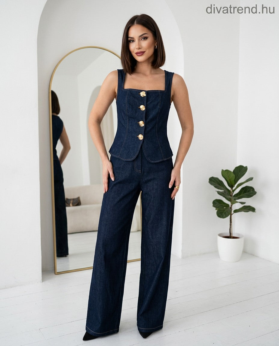 kék elegáns női farmer szett