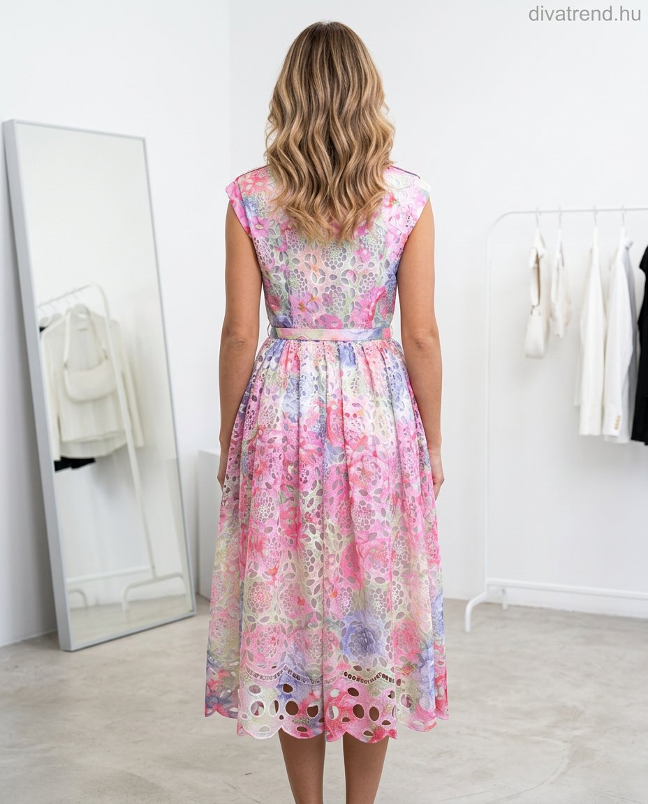 virágmintás madeira midi ingruha övvel hátulról