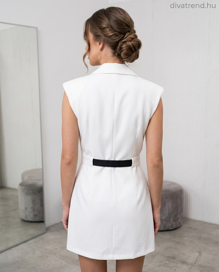 mini blézer ruha övvel, ujjatlan hátulról