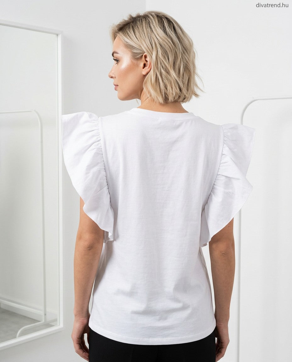 női pamut póló fodros vállú hátulról