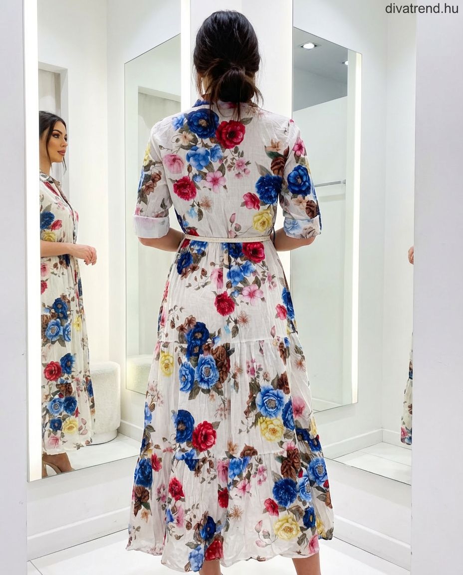 virágmintás pamut maxi ruha hátulról