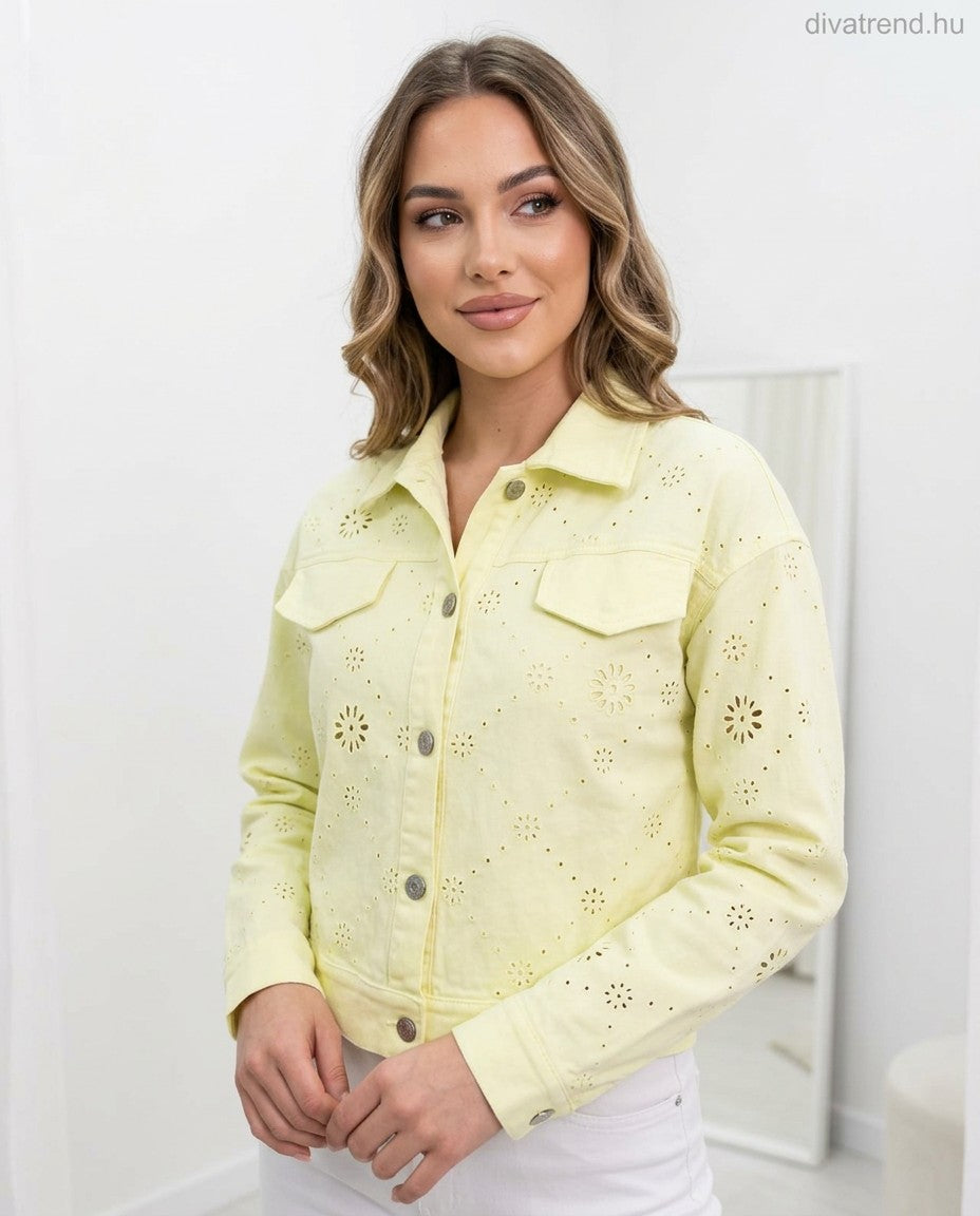 sárga női farmerdzseki madeira mintás
