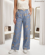 kék virág mintás bőszárú nadrág